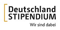 Das Logo des Deutschlandstipendiums mit dem Text "Wir sind dabei"